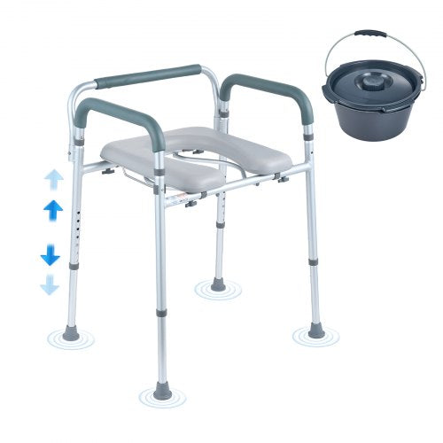 Commode Chair, Bedside Commode with Padded Seat and Arms, 7-Level Adjustable Height, 5.8L Removable Bucket, Easy to Assemble, 350 LBS Capacity, Raised Toilet Seat for Adults Seniors