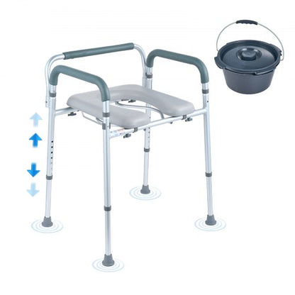 Commode Chair, Bedside Commode with Padded Seat and Arms, 7-Level Adjustable Height, 5.8L Removable Bucket, Easy to Assemble, 350 LBS Capacity, Raised Toilet Seat for Adults Seniors