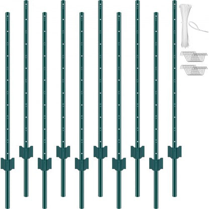 1,2 meter staketstolpe, 10-pack U-kanaliga kraftiga metallstaketstolpar, robusta stålstaketpinnar för trädgård, gräsmatta, gårdar och utomhustrådsstängsel, grön