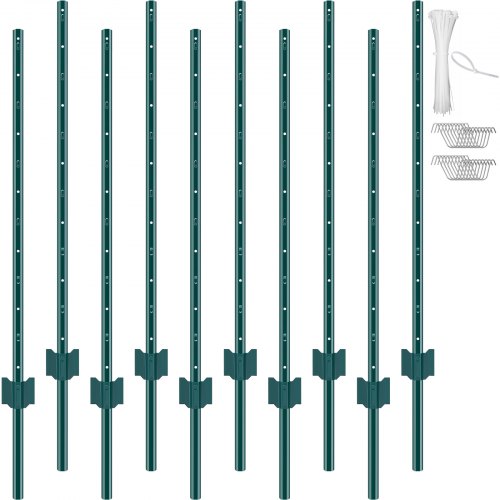 1,2 meter staketstolpe, 10-pack U-kanaliga kraftiga metallstaketstolpar, robusta stålstaketpinnar för trädgård, gräsmatta, gårdar och utomhustrådsstängsel, grön