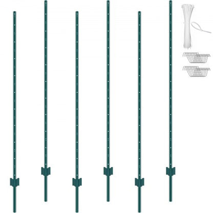 1,8 meter staketstolpe, 6-pack U-kanaliga kraftiga metallstaketstolpar, robusta stålstaketpinnar för trädgård, gräsmatta, gårdar och utomhustrådsstängsel, grön