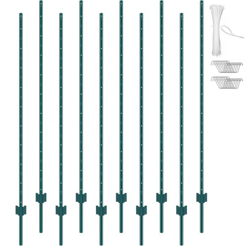 182,9 cm staketstolpar, 10-pack, kraftiga metallstaketstolpar, gröna