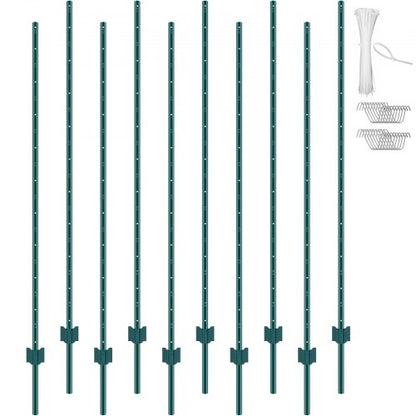 182,9 cm staketstolpar, 10-pack, kraftiga metallstaketstolpar, gröna