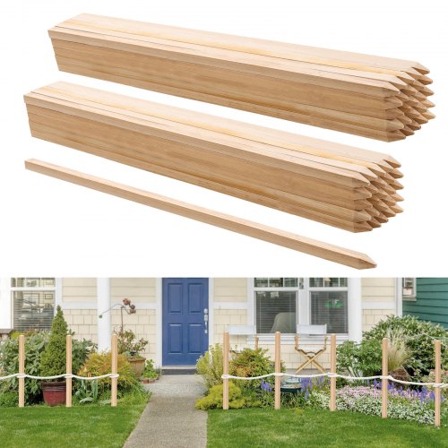 Trädgårdsstöttor i trä, 50 st 19,05×19,05×914,4 mm, nivåstöttor för lantmäteri, markstöttor för trädgårdsväxter med vass spets, skyltstolpar för gårdsgränser och baslinjer