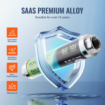 Saltfri avkalkningsmedel för hela huset, fysisk avkalkningsmedel för stadsvatten, 18 GPM vattenavkalkningsmedel för hela huset för alla typer av rör, SAAS-legering är hållbar i över 10 år