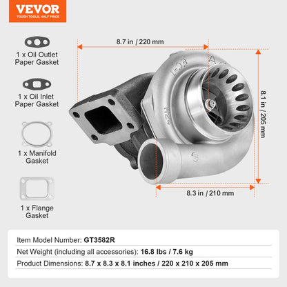 Turboaggregat med packningssats, turboaggregatersättning för bilmotorer, kompatibel med 2,5-6,0-liters slagvolymer, värmebeständig motorturboaggregat med K418-legeringsimpeller
