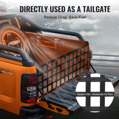 Bakluckenät, 54 x 18 tum, Kraftigt lastnät för lastbilsflak med 4 justerbara teleskopremmar, Utdragbart och hållbart, Flexibel justering, Lämplig för pickup, släpvagn, lastbil, Jeep, SUV