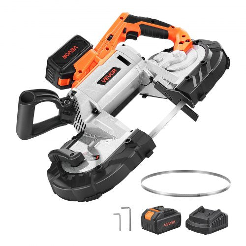20V bärbart bandsågssats, 127 mm x 115 mm sågdjup, AC 220V, 360W bandsåg med borstlös motor, 4,0 Ah batteri, sladdlös och kompakt bärbar bandsåg, 0-120 m/min variabel hastighet, för sågning av metall, trä