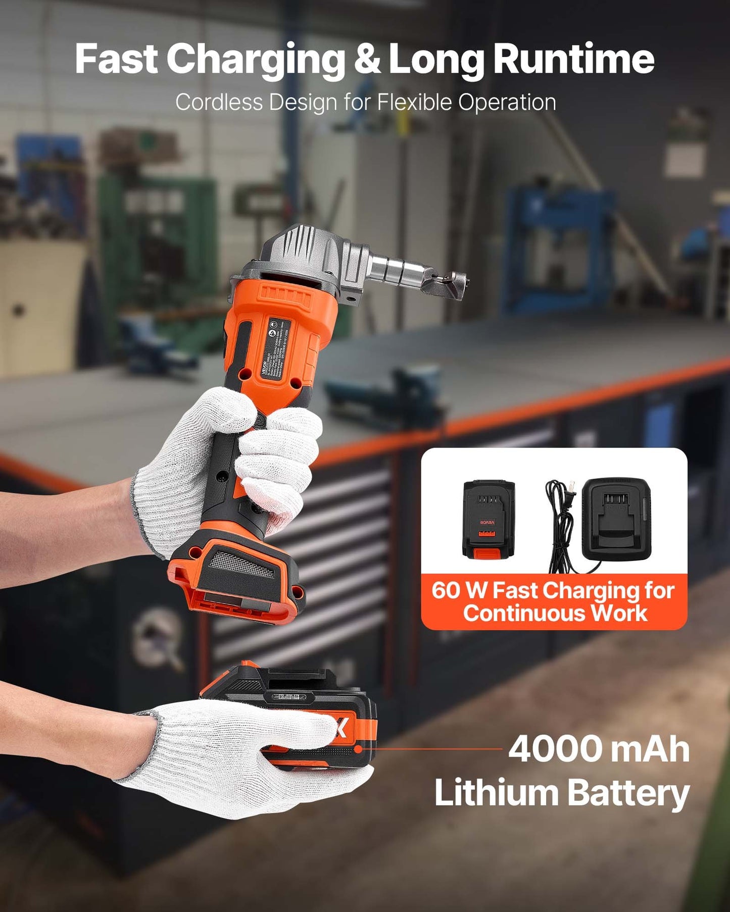 Cordless Metal Nibbler, with 20 V 4000 mAh Battery, 2200 RPM Efficient Brushless Motor, Electric Nibbler Metal Cutter with Plastic Carrying Case for Cutting Steel Sheet and Aluminum Sheet