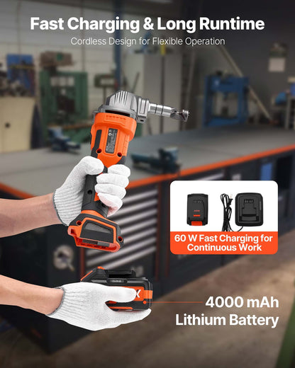 Cordless Metal Nibbler, with 20 V 4000 mAh Battery, 2200 RPM Efficient Brushless Motor, Electric Nibbler Metal Cutter with Plastic Carrying Case for Cutting Steel Sheet and Aluminum Sheet