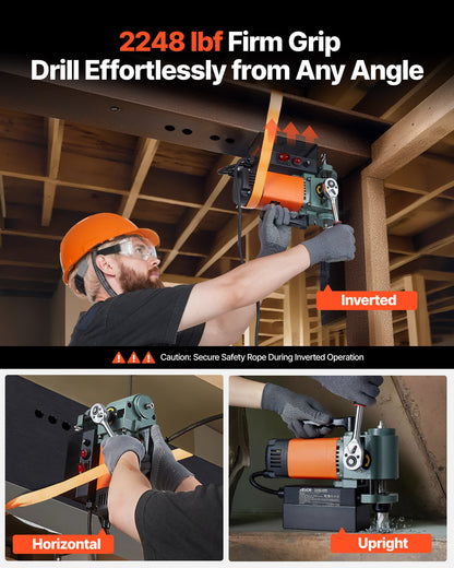Lågprofilmagnetisk borrpress, 1300 W, 35 mm borrdiameter, 10000N kraftfull bärbar magnetborrpress, 650 varv/min hastighet, med Weldon-skaft, för metallytor, industri och heminredning