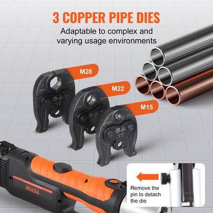 Pressverktyg och batterisats, Pro Pressverktyg, elektrisk rörpressverktyg med M15-, M22- och M28-käftar, pressverktygssats med 2 st. 18V 4,0Ah-batterier, snabbladdare och bärväska