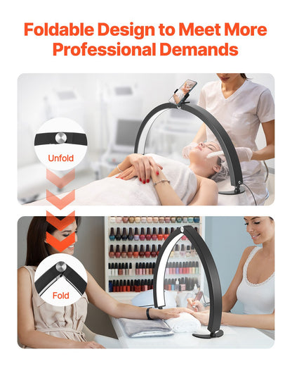 Nagelbordslampa, 40 W halvmåneformad skrivbordslampa med telefonhållare, justerbar ljusstyrka och färgtemperatur, välvd LED-bordslampa för nageltekniker, tatuerare, skönhet, ögonfransförlängningar