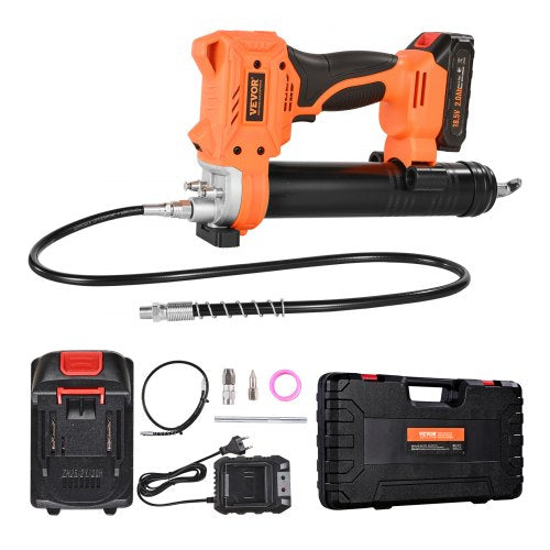 Sladdlös fettspruta, 8000 PSI maxtryck, 20V elektrisk fettspruta med 2,0 Ah batteri och LED-lampa, 35,4-tums slang och bärväska, variabel hastighet, smörjning av fordon eller maskiner