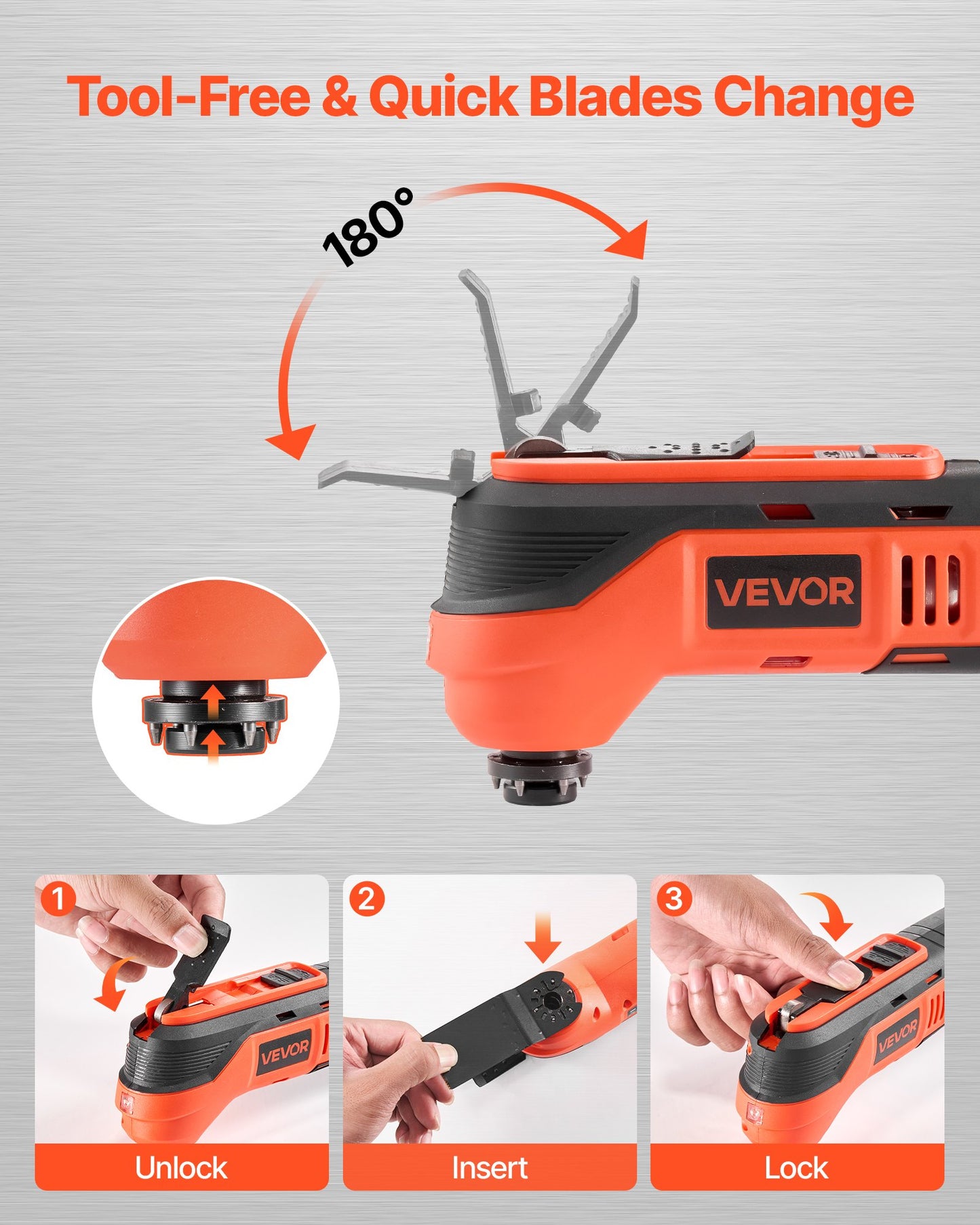 Cordless Oscillating Tool, 12V Multitool Oscillating Saw Tool with 6 Variable Speeds 6000 - 17500 OPM, 3.2° Oscillating Angle, 2.0Ah Battery Pack & Charger, 8PCS Saw Accessories & LED Work Light