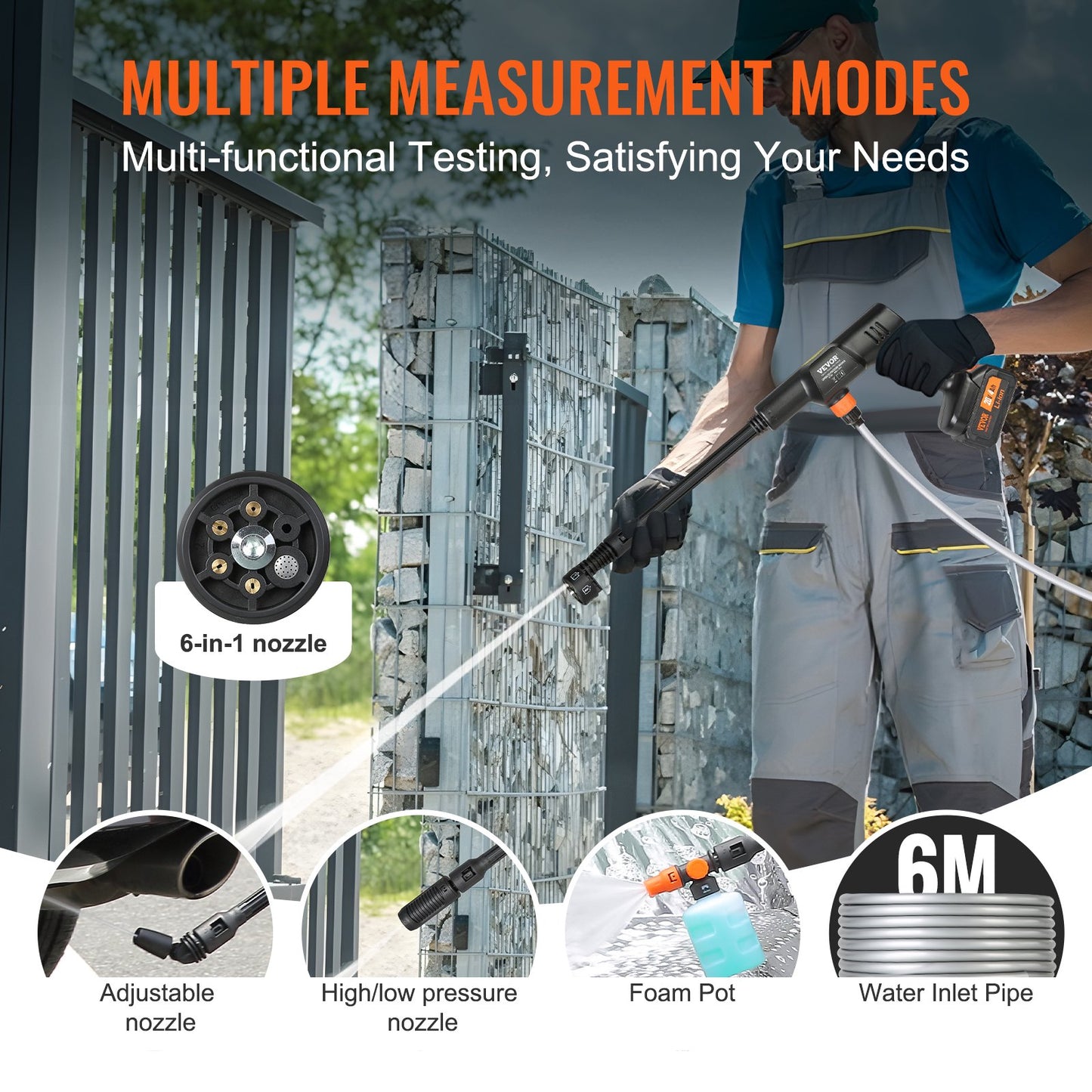 Sladdlös högtryckstvätt, 652-PSI 1.0 GPM bärbar krafttvätt, handhållen högtryckstvättpistol för bil med 4.0Ah batteri, laddare, 6-i-1-munstycke, för rengöring av hem/golv och bevattning