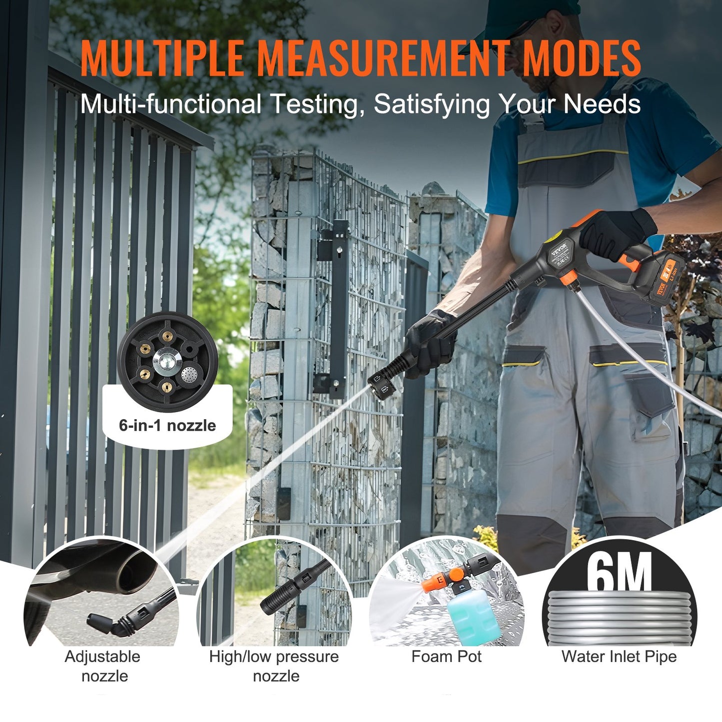 Sladdlös högtryckstvätt, 652-PSI 1.1 GPM bärbar krafttvätt, handhållen högtryckstvättpistol för bil med 4.0Ah batteri, laddare, 6-i-1-munstycke, för rengöring av hem/golv och bevattning
