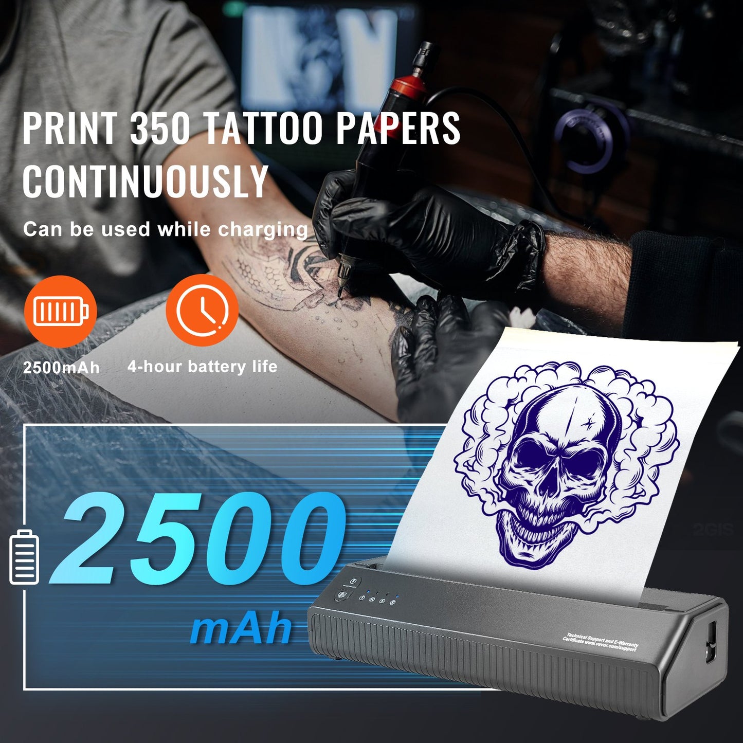 Tatueringsöverföringsskrivare, trådlös Bluetooth-tatueringsskrivare med 10 st överföringspapper och tygpåse, bärbar tatueringsskrivare för Android- och iOS-telefon, iPad och PC
