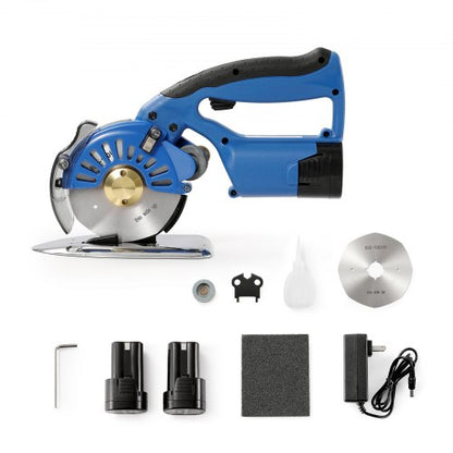 Tygskärare, 5-växlad sladdlös elektrisk roterande tygskärmaskin, 1,1" skärtjocklek, åttkantig kniv, med reservblad och batteriladdare, för flerskiktstyg, tyg, läder