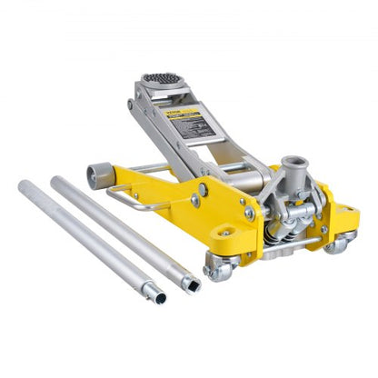 Lågprofilsdomkraft 3 ton (6600 lbs), kraftig hydraulisk racingdomkraft i aluminium, hydraulisk bildomkraft, dubbelkolvs snabblyftspump, lyfthöjd 3,7"-18,3" (gul)