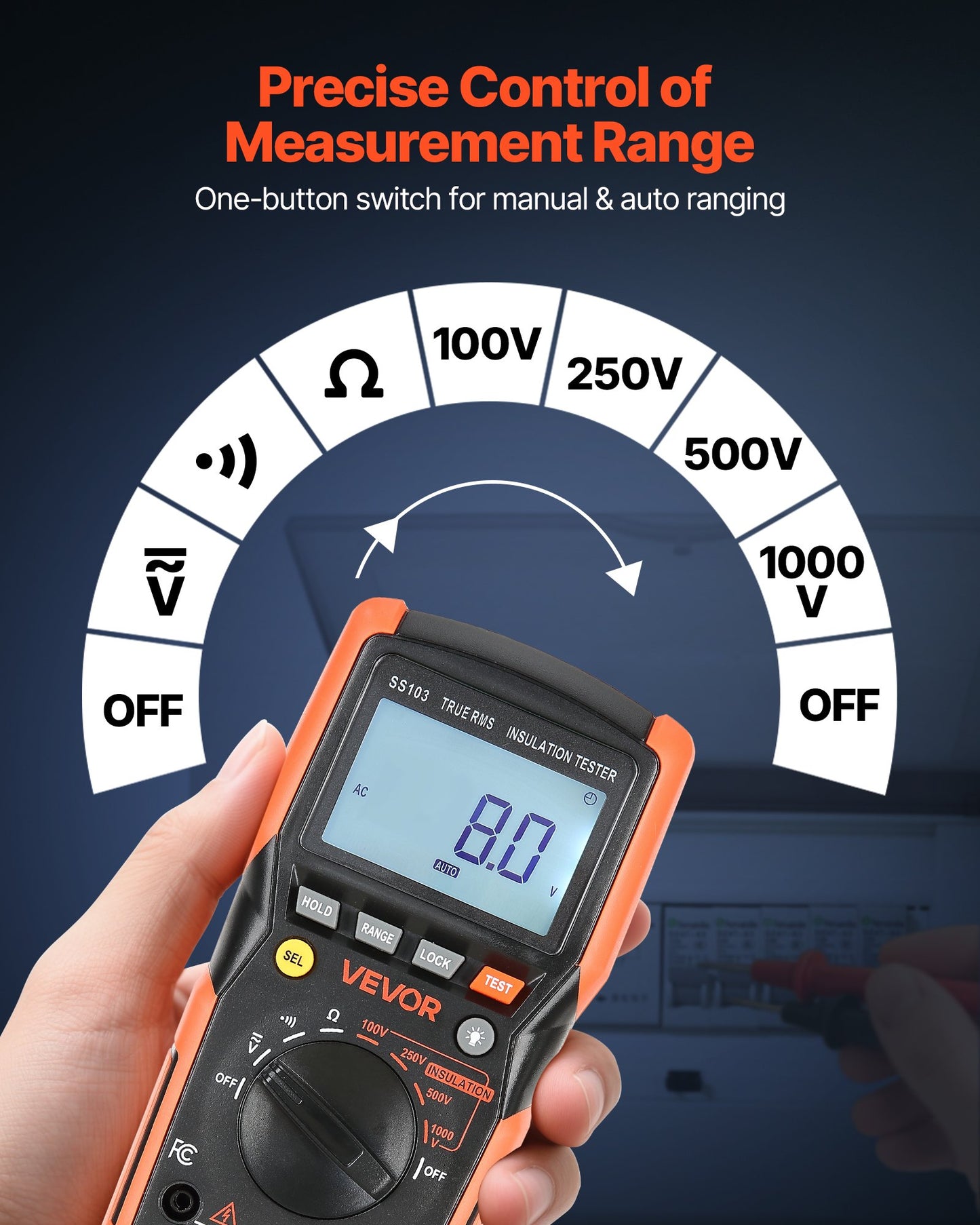 Digital multimeter, 4000-siffrig TRMS voltmeter ohmmeter, 1000V AC/DC spänningstestare med omkopplingsbart automatiskt/manuellt område för spänning, resistans och kontinuitetsmätning