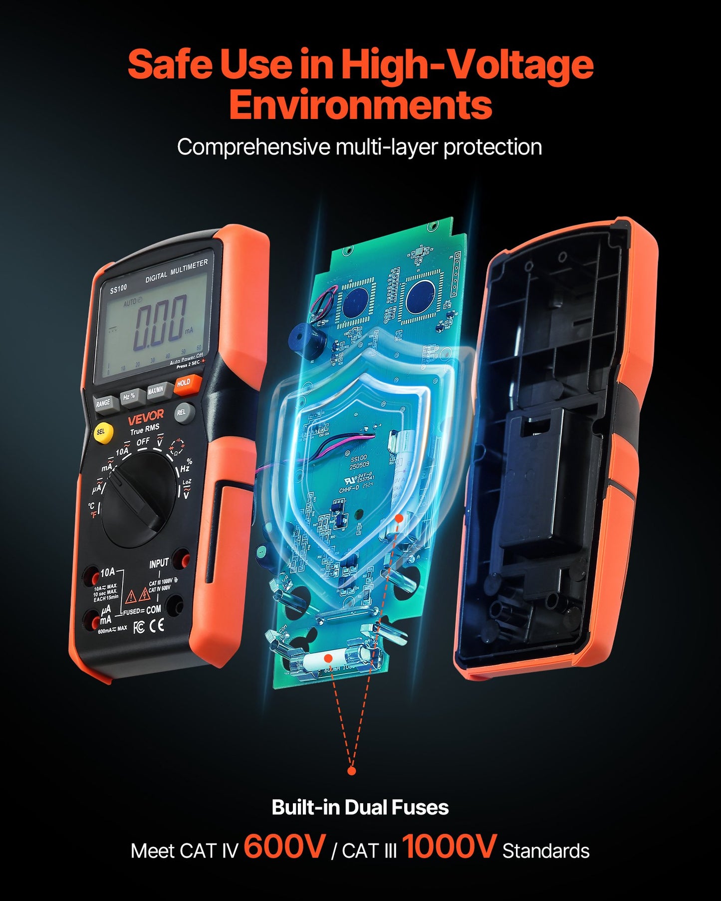 Digital multimeter, 6000-siffriga TRMS DC/AC voltmeter strömtester, multimeter med automatiskt områdesmätning för ström, spänning, resistans, kapacitans, temperatur, dioder, kontinuitet, lågimpedansmätning