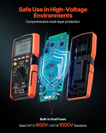 Digital multimeter, 6000-siffriga TRMS DC/AC voltmeter strömtester, multimeter med automatiskt områdesmätning för ström, spänning, resistans, kapacitans, temperatur, dioder, kontinuitet, lågimpedansmätning