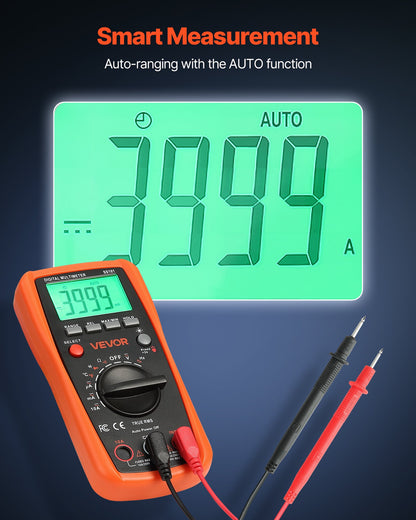 Digital multimeter, 4000-siffriga TRMS DC/AC voltmeter strömtester, multimeter med automatiskt område för ström, spänning, resistans, kapacitans, temperatur, dioder, kontinuitet, arbetscykelmätningar