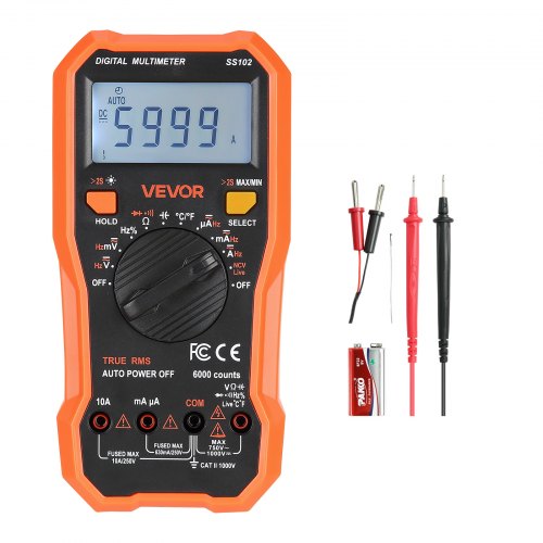 Digital multimeter, 6000-enheters TRMS DC/AC voltmeter strömtestare, professionell NCV-multimeter för ström, spänning, resistans, kapacitans, arbetscykel, temperatur, dioder, kontinuitet, fasförande ledningstest