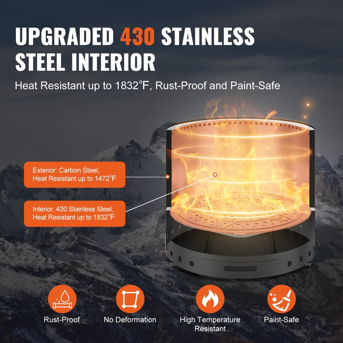 Smokeless Fire Pit Stove Bonfire 49 cm Dia Wood Burning Stainless Steel