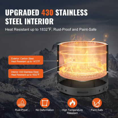 Smokeless Fire Pit Stove Bonfire 49 cm Dia Wood Burning Stainless Steel