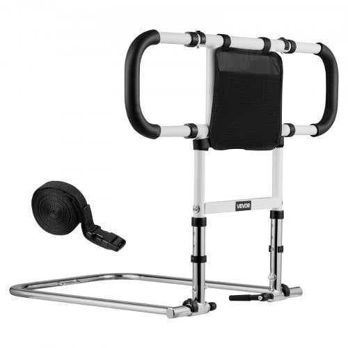 Sänggrind för äldre, hopfällbar och utdragbar sängstödgrind med sidohandtag och PU-ledstång, justerbar höjd för sängkant i kolstål, passar seniorsäng, queen size-säng, fullsäng och twin-säng