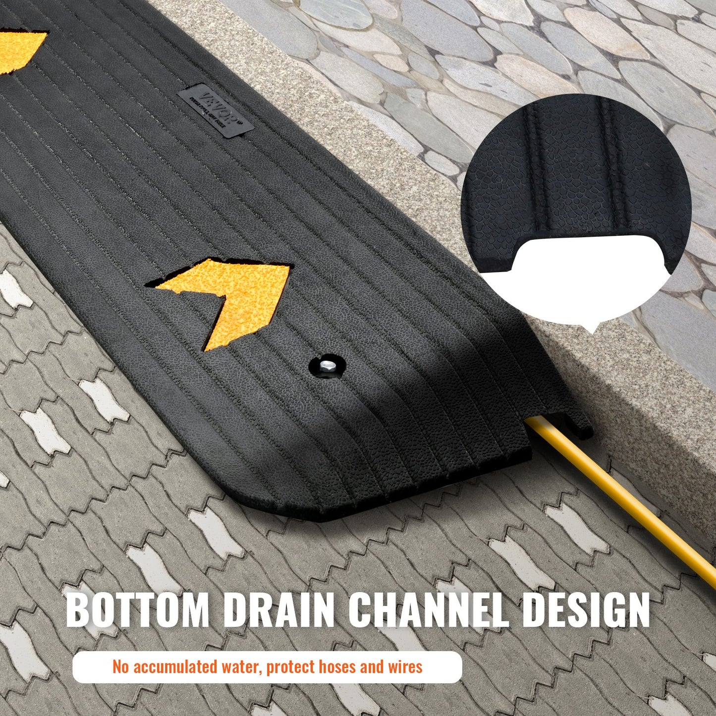 Uppgraderad tröskelramp i gummi, 2,5 cm hög rullstolsramp, naturlig trottoarkantramp med en lastkapacitet på 14700 kg, halkfri, texturerad yta i gummi för rullstol och skoter