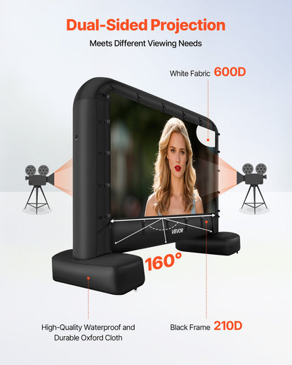 4,5 meter uppblåsbar filmduk, tvättbar uppblåsbar projektorduk i 600D med bärbar förvaringsväska, enkel att installera 16:9 filmprojektion för utomhusbruk, hemmabio, temafest, poolkul