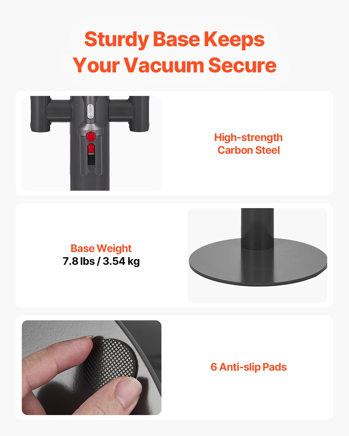 Dammsugningsställ, kompatibelt med Dyson V7 V8 V10 V11 V12 V15 SV10 SV12 SV14 SV18 SV21 upprättstående dammsugare och tillbehör, stabilt dammsugningsställ med 3 klämmor och justerbar höjd