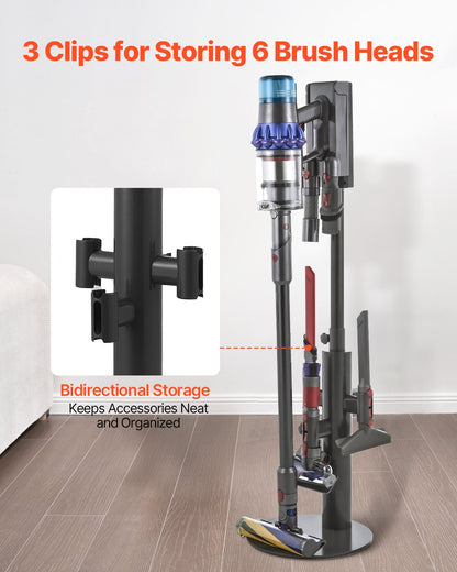 Dammsugningsställ, kompatibelt med Dyson V7 V8 V10 V11 V12 V15 SV10 SV12 SV14 SV18 SV21 upprättstående dammsugare och tillbehör, stabilt dammsugningsställ med 3 klämmor och justerbar höjd