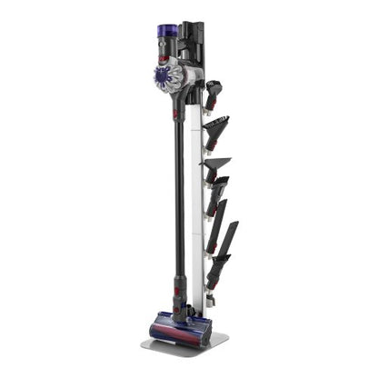 Dammsugningsställ, kompatibelt med Dyson G5 V15 V12 V11 V10 V8 V7 V6-serien, upprättstående dammsugare och tillbehör, stabilt dammsugningsställ med 6 krokar och halkfria fotplattor, grå