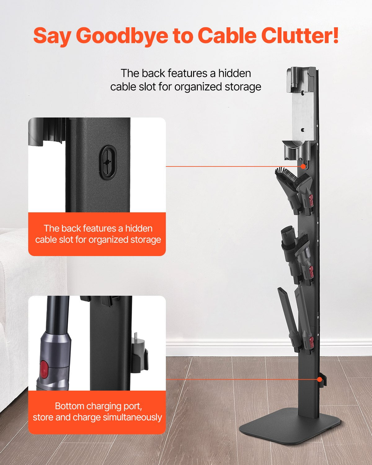 Dammsugningsställ, kompatibelt med Dyson G5 V15 V12 V11 V10 V8 V7 V6-serien, upprättstående dammsugare och tillbehör, stabilt dammsugningsställ med 6 krokar och halkfria fotplattor, svart