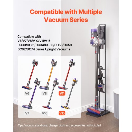 Dammsugningsställ, kompatibelt med Dyson V6 V7 V8 V10 V11 V15, stabilt dammsugningsställ med 4 krokar för Dyson DC30 DC31 DC34 DC35 DC58 DC59 DC62 D74 sladdlösa upprätta dammsugare och tillbehör