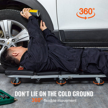 Z-Creeper-säte, 2-i-1 rullande hopfällbar krypstol/pall, 136 kg kapacitet för mekanikerkrypstol, lågprofilkrypstol med 6 st hjul för garage, verkstad, bilreparationer, ligg- eller sittplats, svart