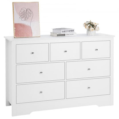 Byrå med 7 lådor, träbyrå med utdragbar hylla och tippskydd, modern minimalistisk byrå, garderobsorganisatör för vardagsrum, hall, sovrum, entré, ljust trä
