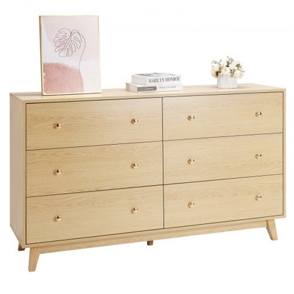 Byrå med 6 lådor, träbyrå med utdragbar hylla och tippskydd, modern minimalistisk byrå, garderobsorganisatör för vardagsrum, hall, sovrum, entré, ljust trä