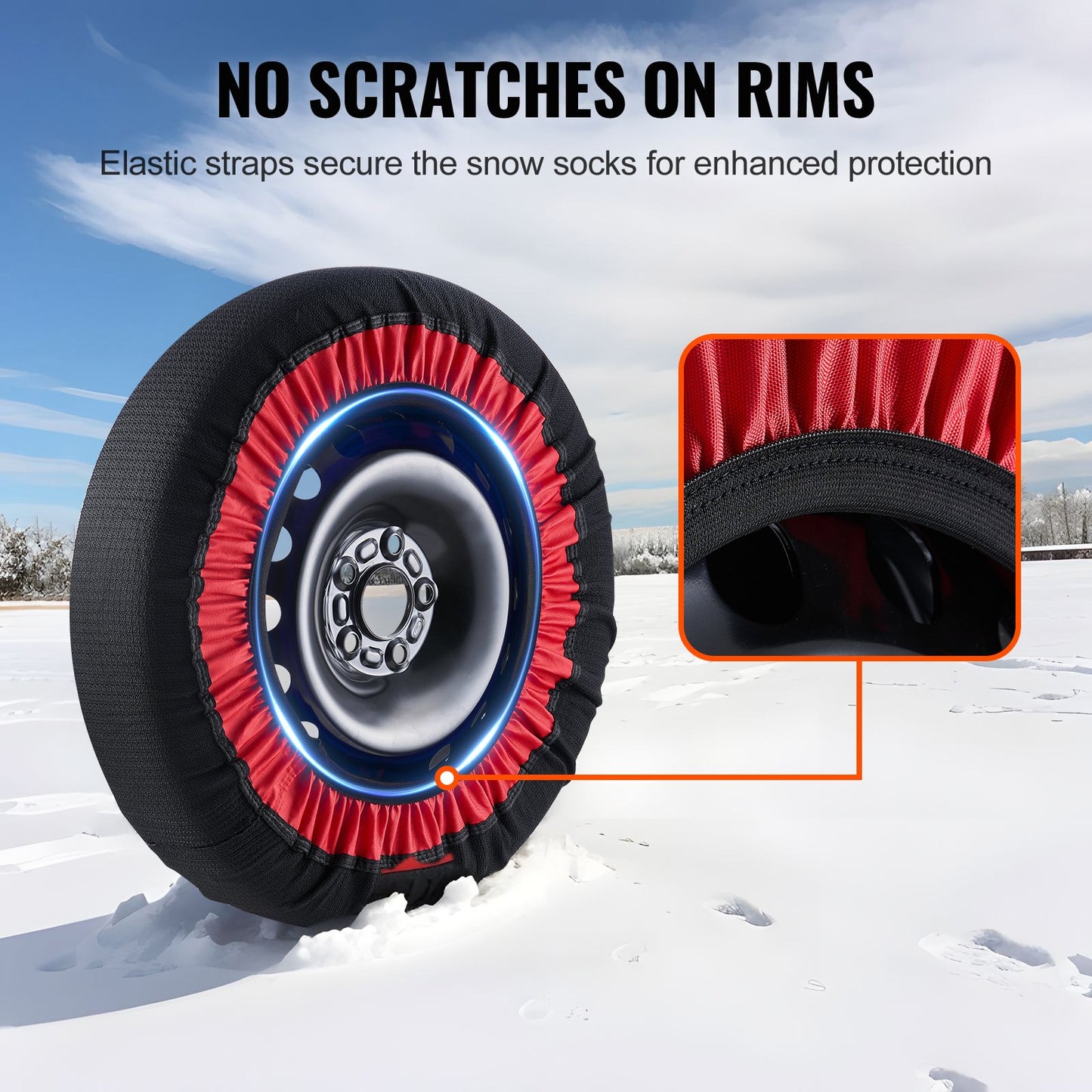 Förtjockade snöstrumpor för däck, polyesterfiberdäckstrumpor med elastiska remmar, snöskydd för däck för bil, SUV, pickup och lastbil (2-pack) - extra stor