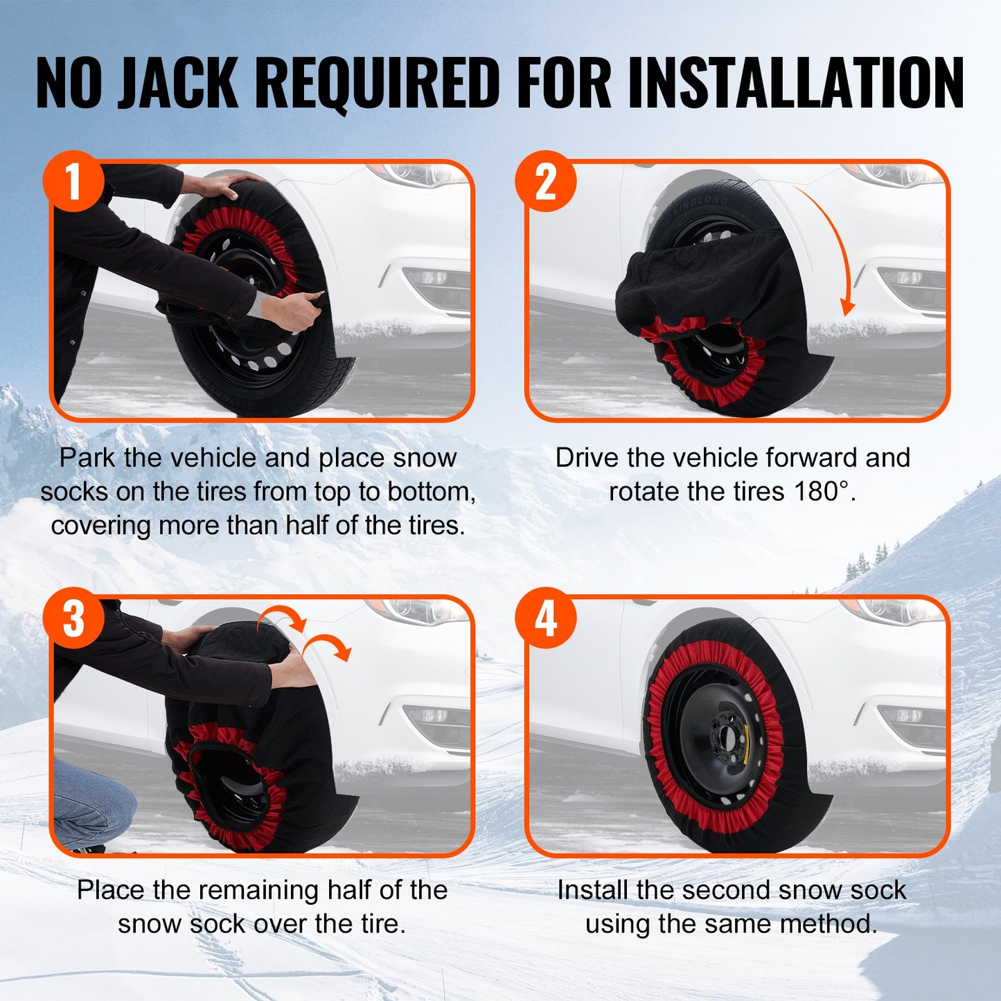 Förtjockade snöstrumpor för däck, polyesterfiberdäckstrumpor med elastiska remmar, snöskydd för däck för bil, SUV, pickup och lastbil (2-pack) - extra stor