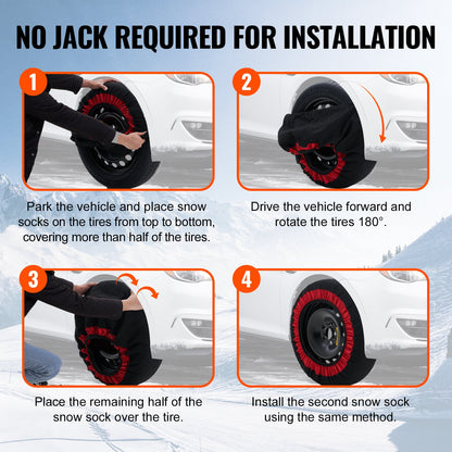 Förtjockade snöstrumpor för däck, polyesterfiberdäckstrumpor med elastiska remmar, snöskydd för däck för bil, SUV, pickup och lastbil (2-pack) - extra stor