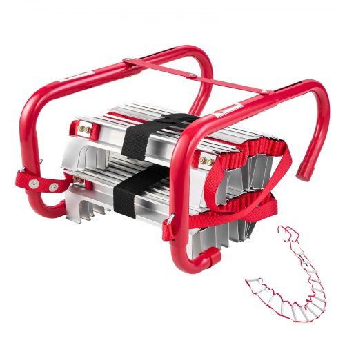 Fire Escape Ladder, 2-Story 4m Retractable Emergency Fire Ladder, Lightweight Aluminum Alloy Safety Escape Ladders with Sturdy Polyester Strap, Anti-Slip Rungs & Wide Steps, 453KG Max. Loading