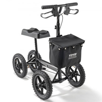 Hopfällbar knäscooter, styrbar knälöpare i aluminium med höjdjusterbart styre och knäskydd, 12" (30,5 cm) terränghjul, dubbla bromsar, benåterställningsscooter för fotbrott, 350 lbs/158,8 kg