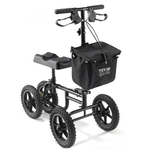 Hopfällbar knäscooter, styrbar knälöpare i kolstål med höjdjusterbart styre och knäskydd, 12" (30,5 cm) terränghjul, dubbla bromsar, benåterställningsscooter för skadad fotled, knä, 350 lbs/158,8 kg