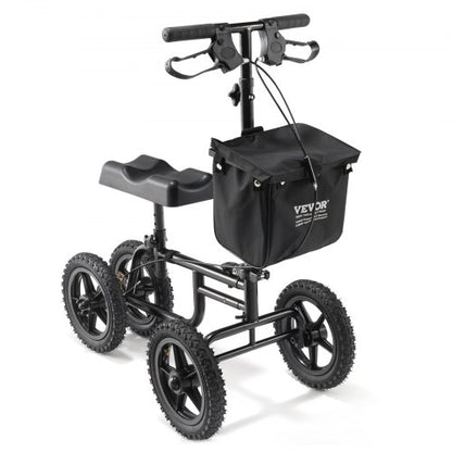 Hopfällbar knäscooter, styrbar knälöpare i kolstål med höjdjusterbart styre och knäskydd, 12" (30,5 cm) terränghjul, dubbla bromsar, benåterställningsscooter för skadad fotled, knä, 350 lbs/158,8 kg