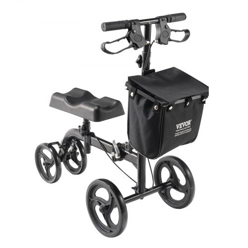 Hopfällbar knäscooter, styrbar knälöpare i kolstål med höjdjusterbart styre och knäskydd, terränghjul för alla terränger, dubbla bromsar, benåterställningsscooter för brutna fotleder och fotskador
